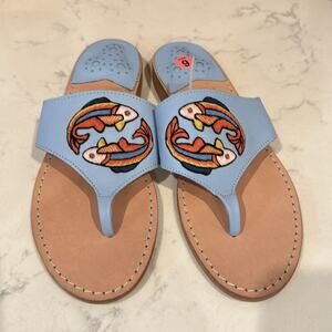 Jack Rogers Light Blue Pisces Embroidery thong Leather Sandal coastal size 9